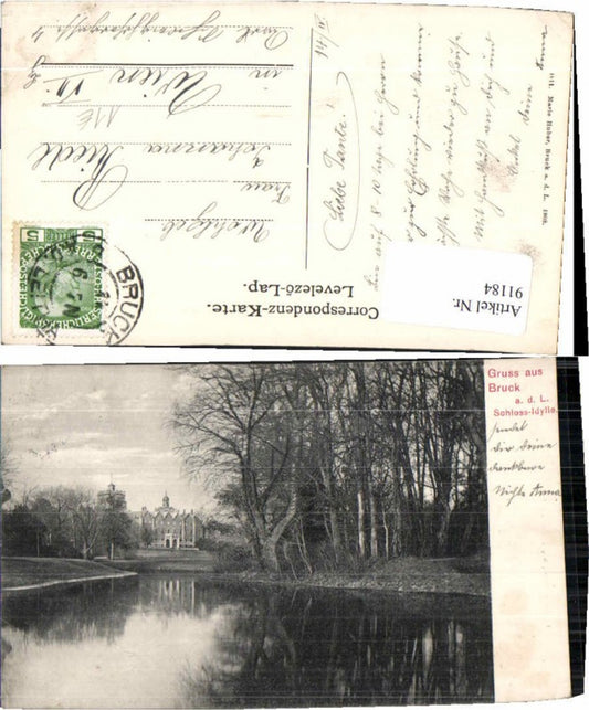 91184,Gruss aus Bruck a.d. Leitha Schloss Idylle 1908