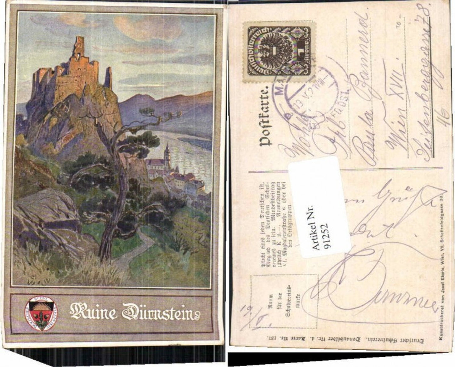 91252,Dt. Schulverein 137 Ruine Dürnstein Wachau