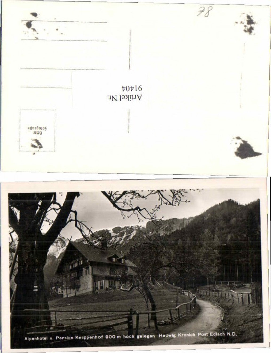 91404,Hotel Pension Knappenhof Edlach b. Reichenau 1930