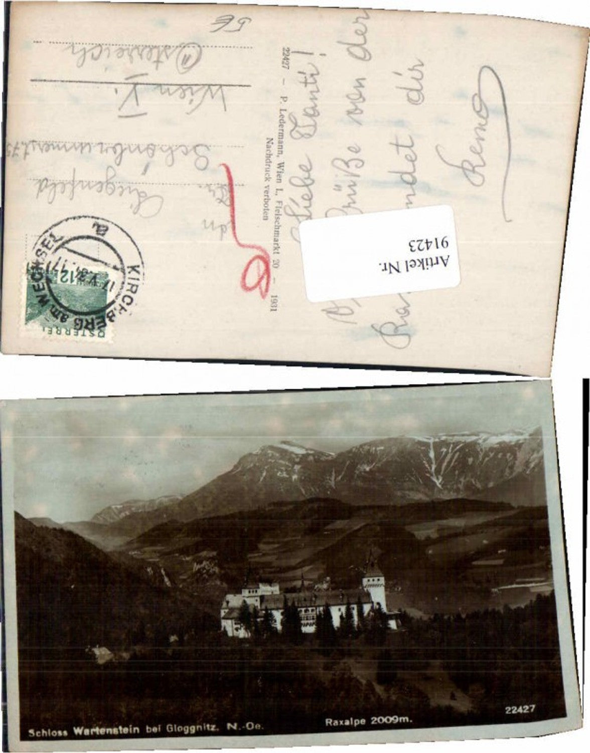 91423,Schloss Wartenstein b. Gloggnitz m. Rax 1931
