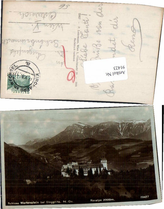 91423,Schloss Wartenstein b. Gloggnitz m. Rax 1931