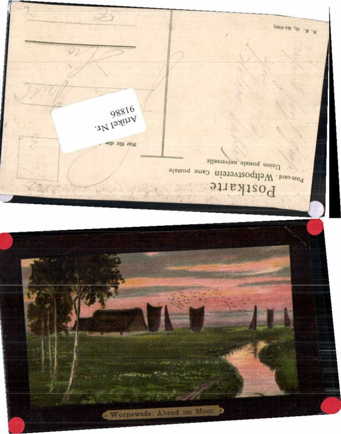 91886,Worpswede Abend am Moor Künstlerkarte