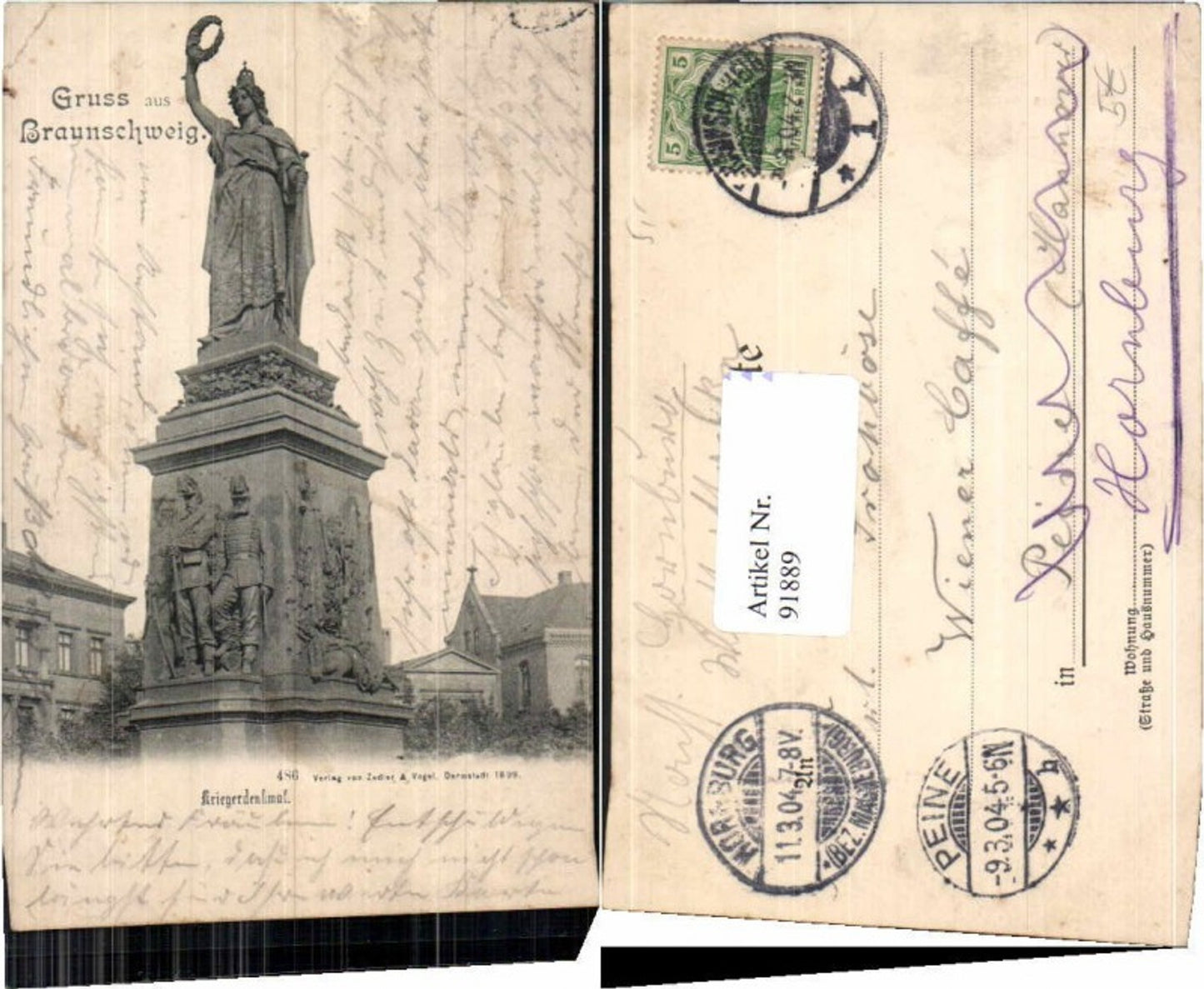 91889,Gruss aus Braunschweig Kriegerdenkmal 1904