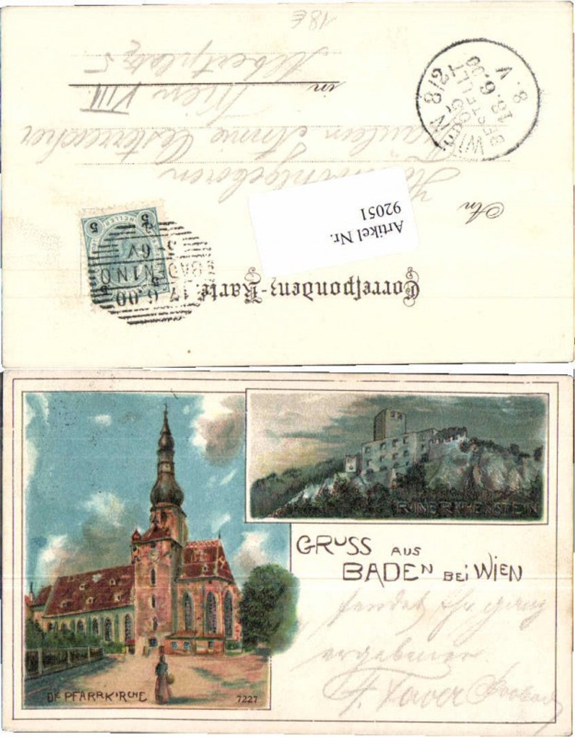 92051,Litho Gruss aus Baden b. Wien Rauhenstein Helenenthal 1899