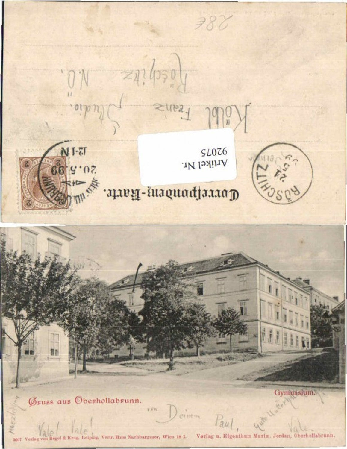 92075,Gruss aus Oberhollabrunn Hollabrunn Gymnasium 1899