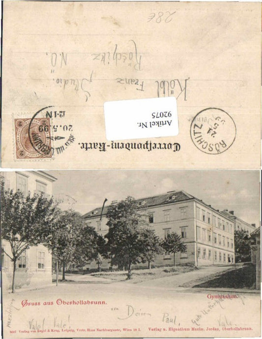 92075,Gruss aus Oberhollabrunn Hollabrunn Gymnasium 1899