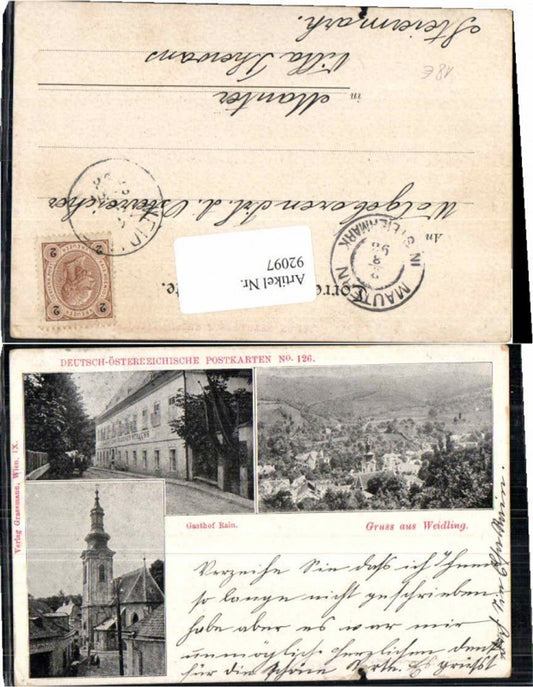 92097,Gruss aus Weidling b. Klosterneuburg Gasthaus Rain 1899