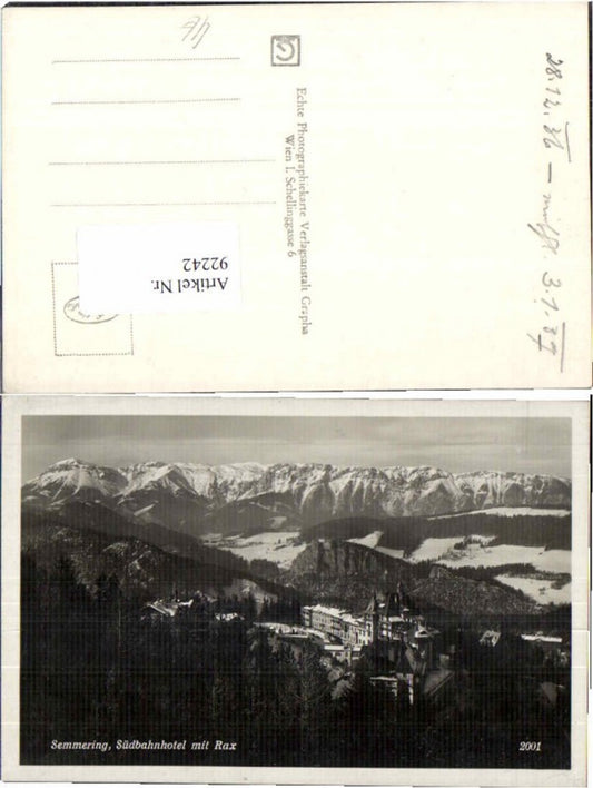 92242,Semmering Südbahnhotel m. Rax 1936