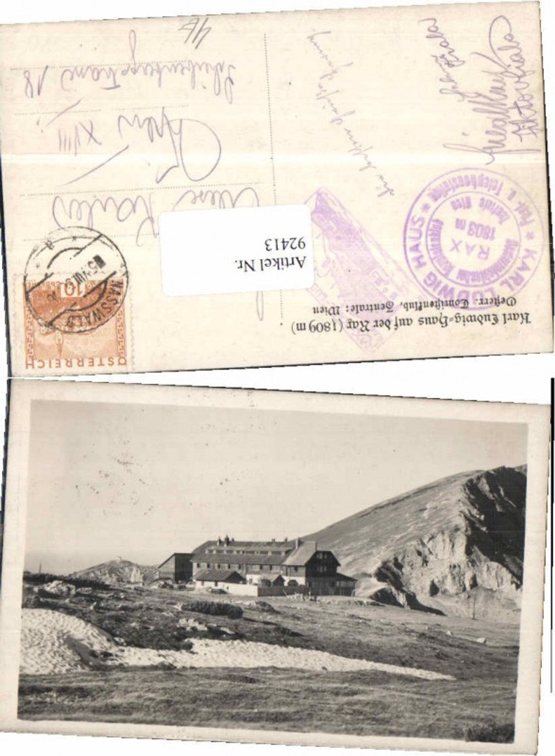 92413,karl Ludwig Haus Rax Reichenau Nasswald Stempel