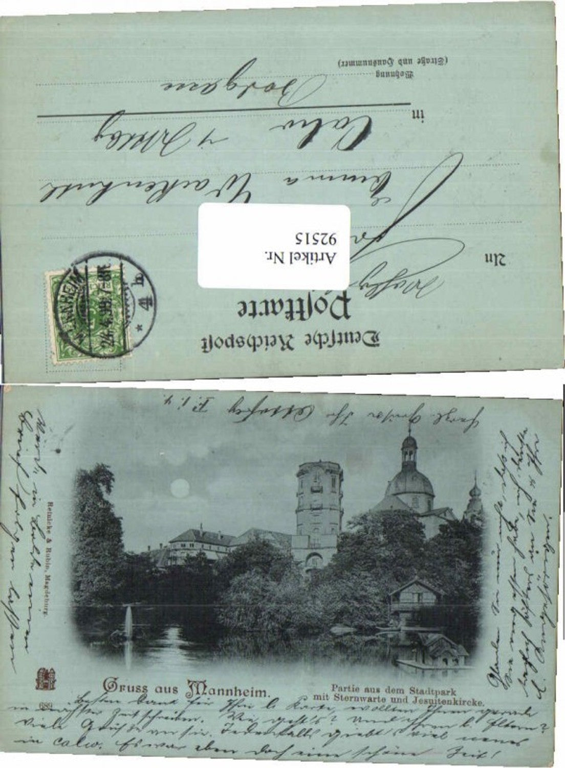92515,Mond Litho Gruss aus Mannheim Sternwarte Stadtpark 1897