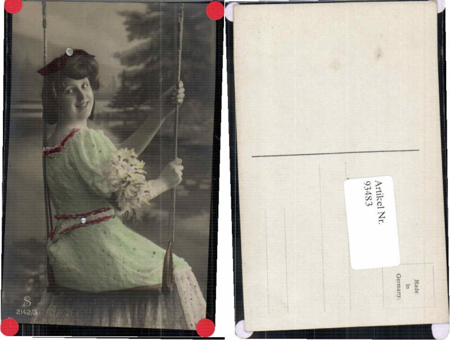 93483,Schöne Frau auf Schaukel Glitzer AK Edwardian Lady