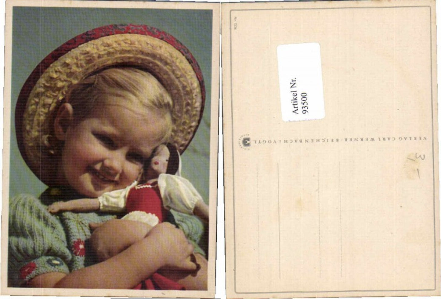93500,Mädchen m. Puppe Hut Strohhut Hat