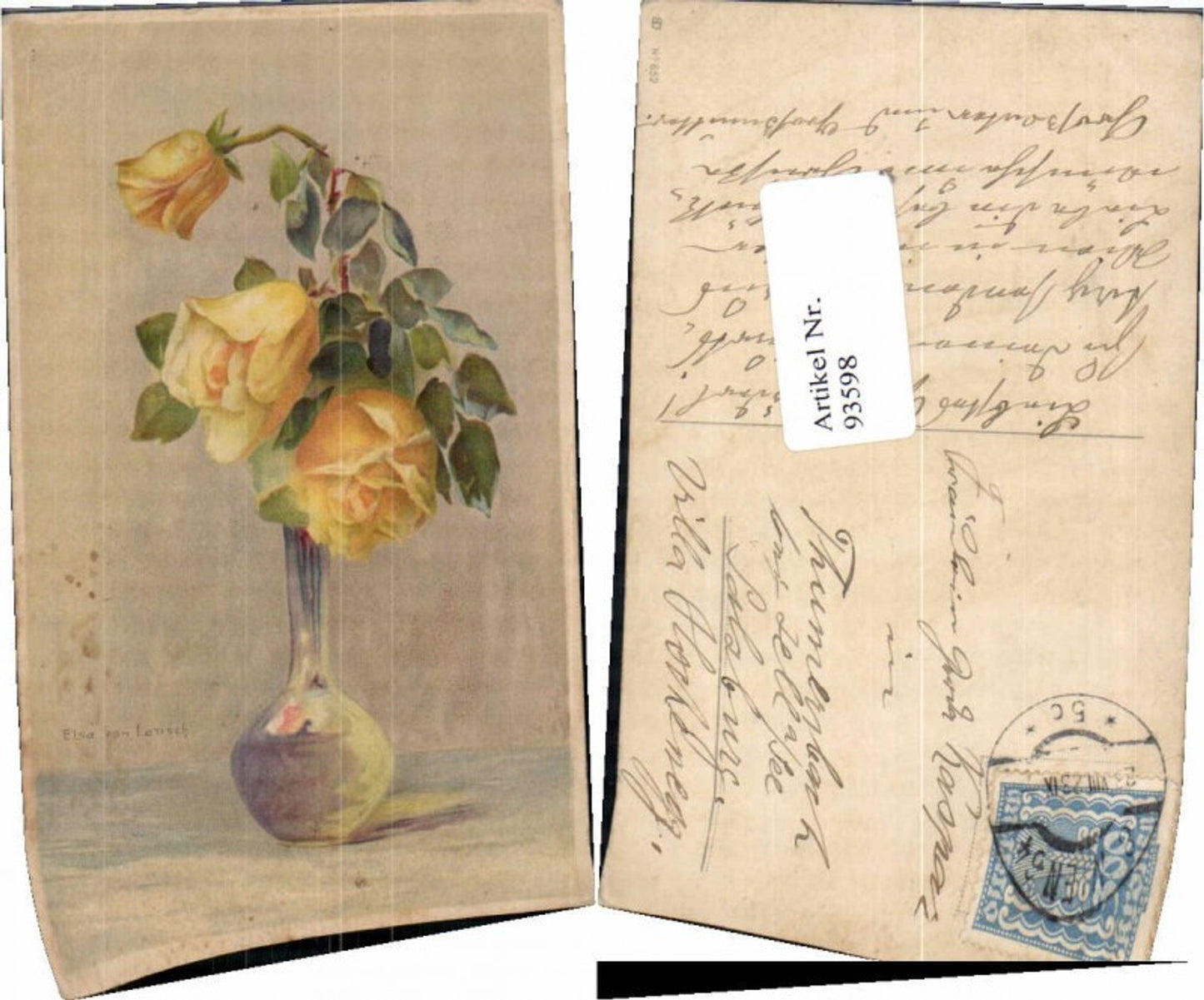 93598,Elsa von Larisch Stilleben Gelbe Rose 1920