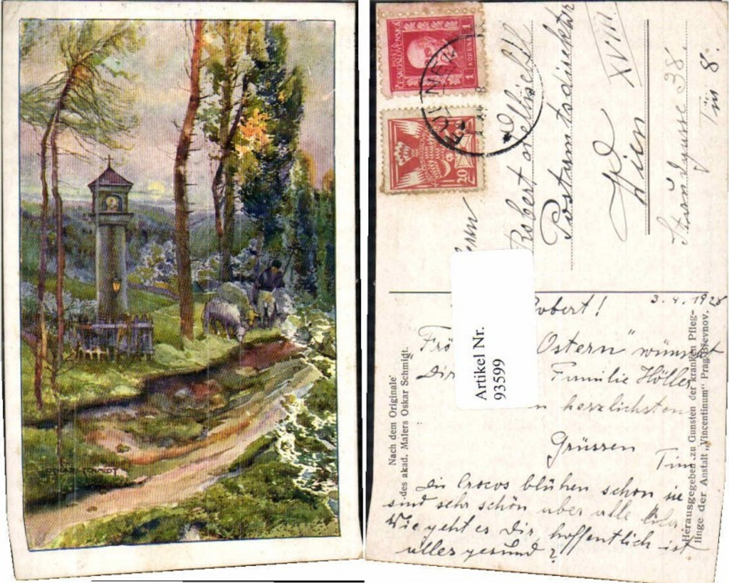 93599, Oskar Schmidt Shepherd Sheep Wayside Cross