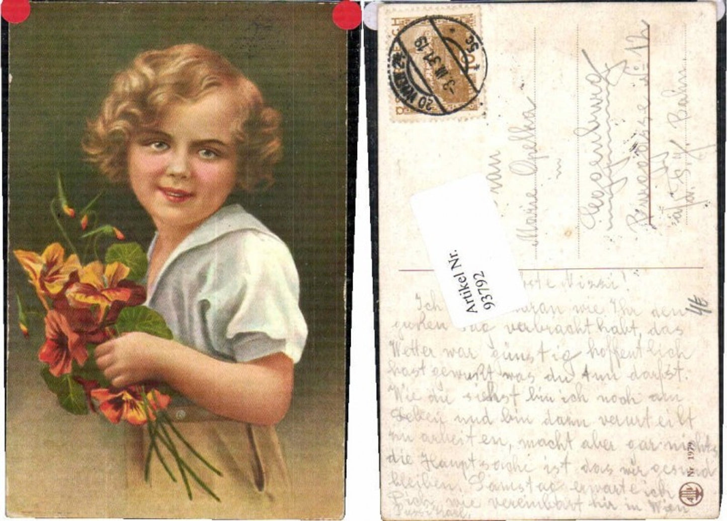 93792,Tolles Mädchen Blumen Süss GIRL Künstlerkarte