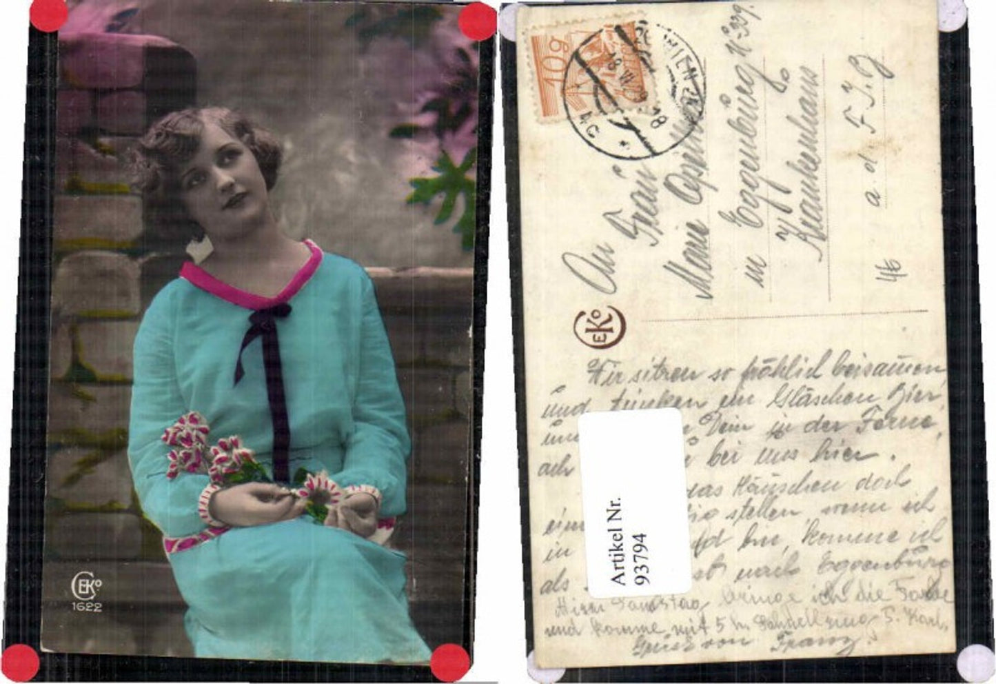 93794,Schöne Frau Mode Kleid Blumen coloriert FotoAK