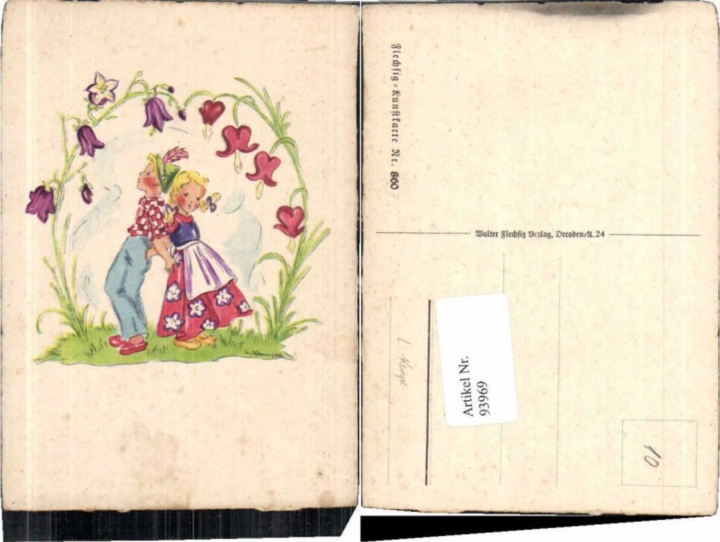 93969,L. Kempe Kinder m. Blumen Fleschig AK 860