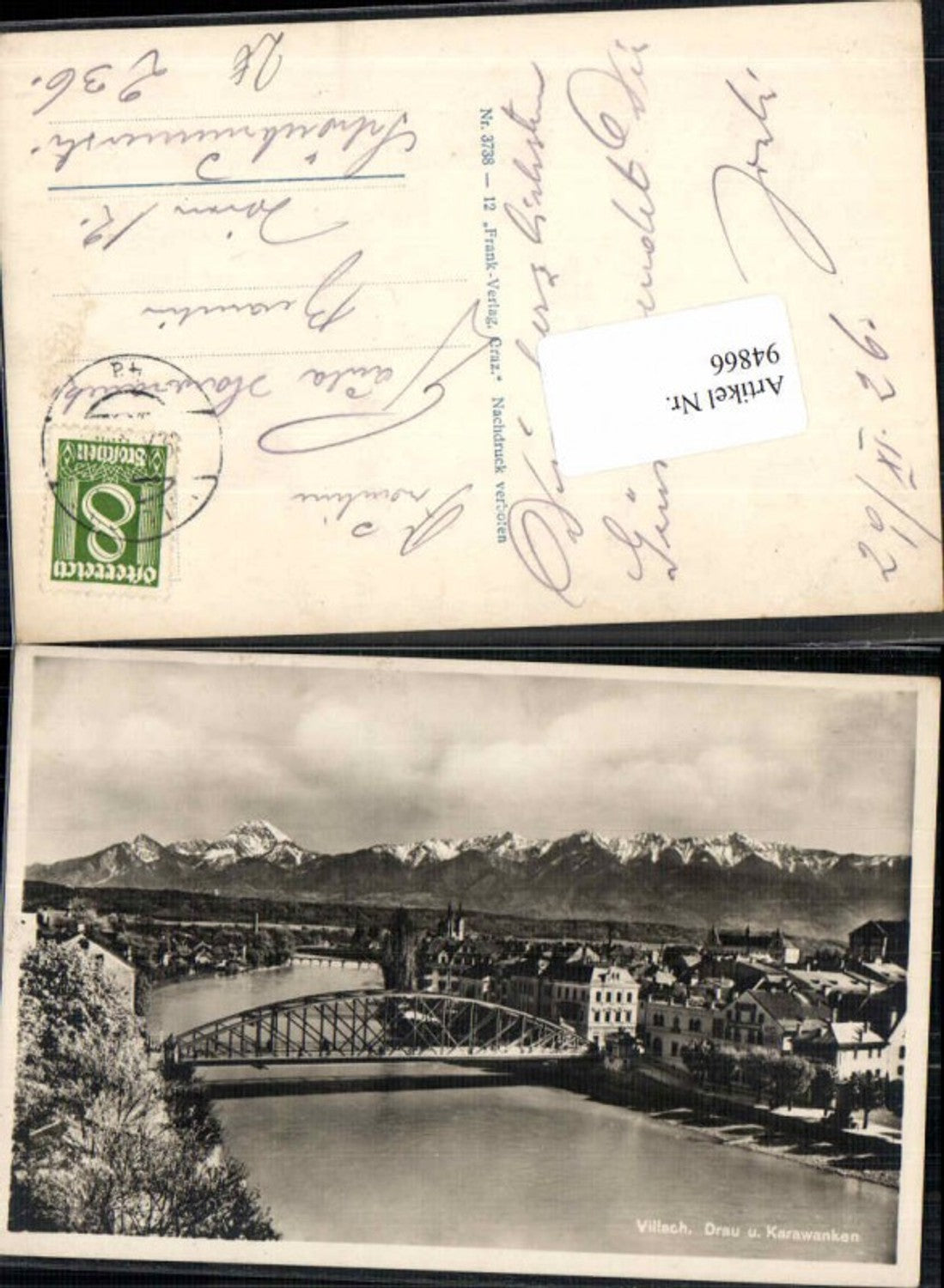94866,Villach m. Drau Karawanken 1926