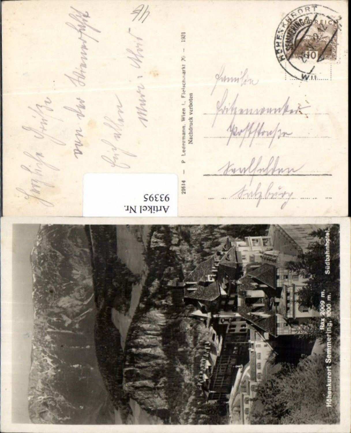 93395,Südbahnhotel a. Semmering Rax Reichenau 1931