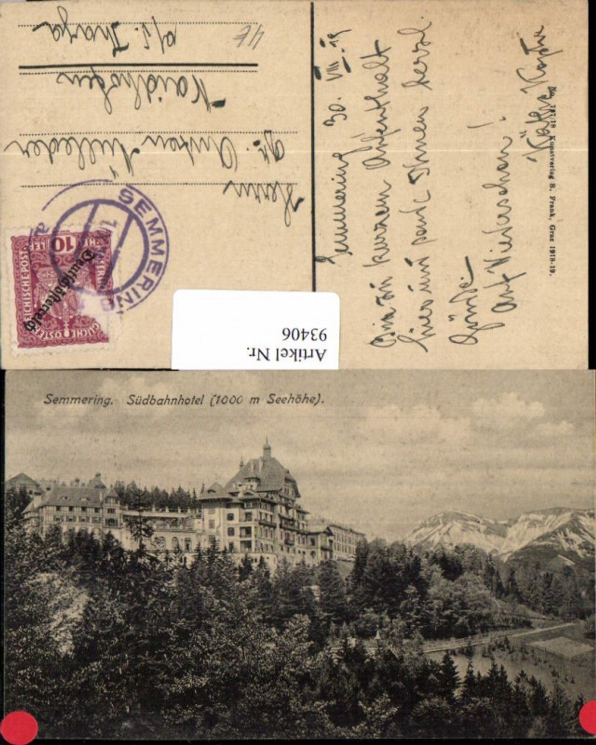 93406,Semmering Südbahnhotel 1918