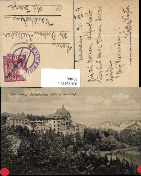 93406,Semmering Südbahnhotel 1918