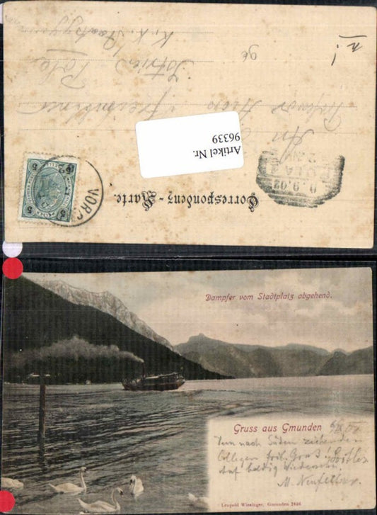 96339,Gruss aus Gmunden Dampfer v. Stadtplatz aus 1900