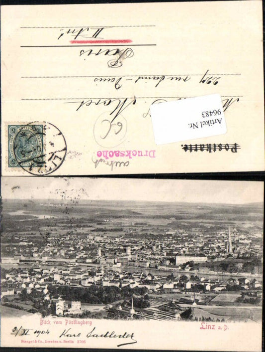 96483,Linz a.d. Donau Blick Pöstlingberg 1900 Stengel
