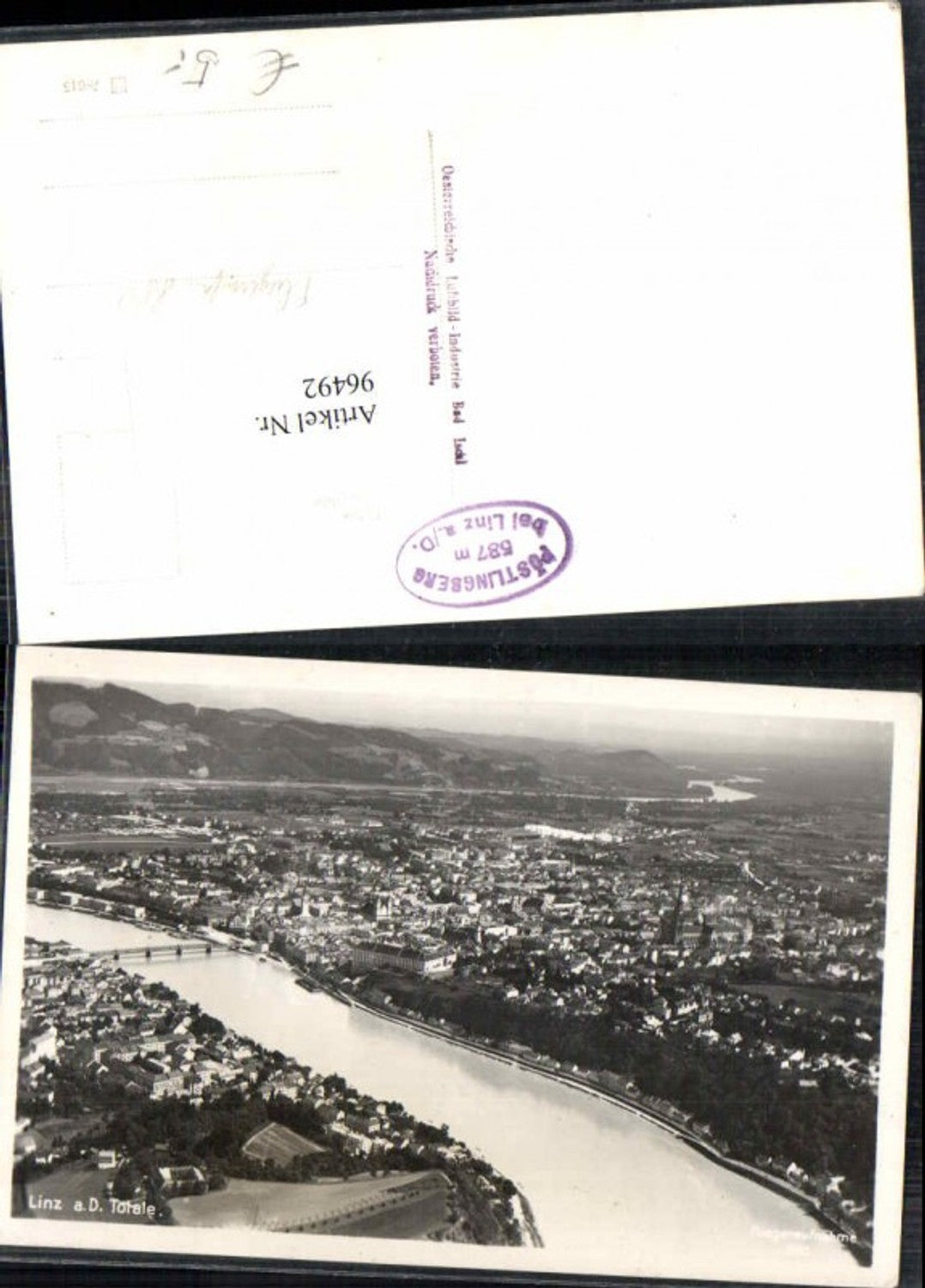 96492,Fliegeraufnahme Nr. 880 Linz a.d. Donau