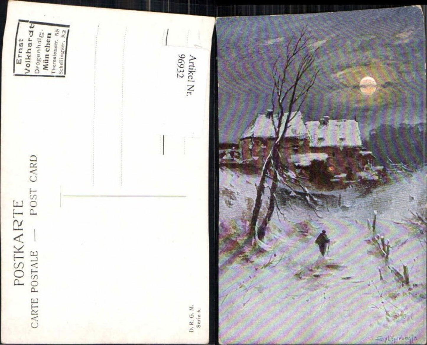 96932,Splitgerber jun. Mond Mondschein haus Baum