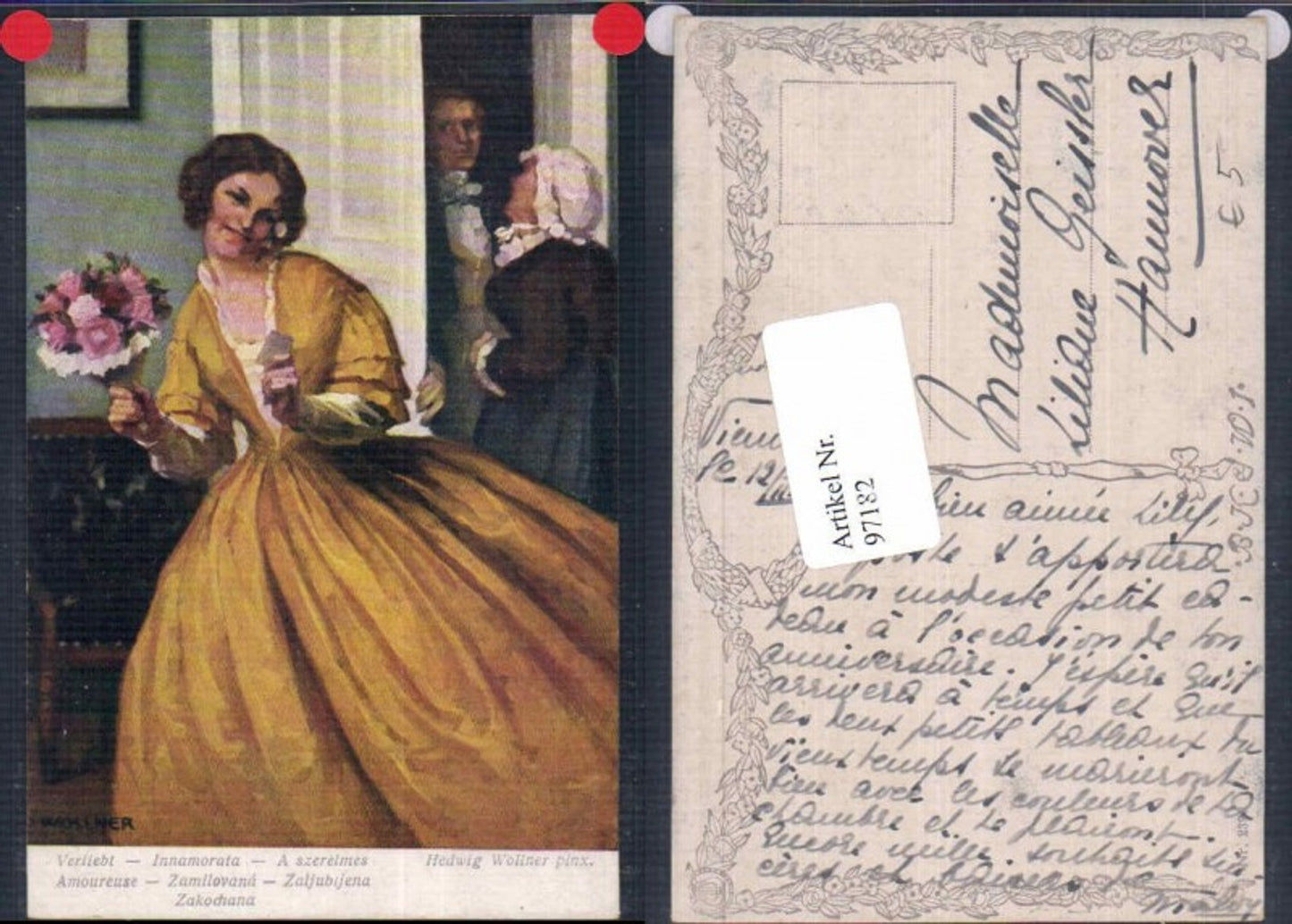 97182,Hedwig Wollner Verliebt Paar Frau Blumen B.K.W.I 2323