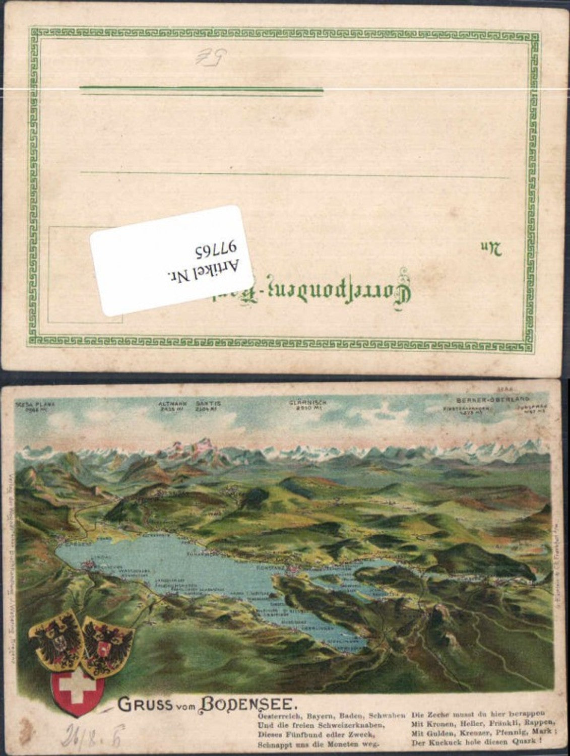97765, Great lithograph, greetings from Lake Constance, coat of arms of Bregenz