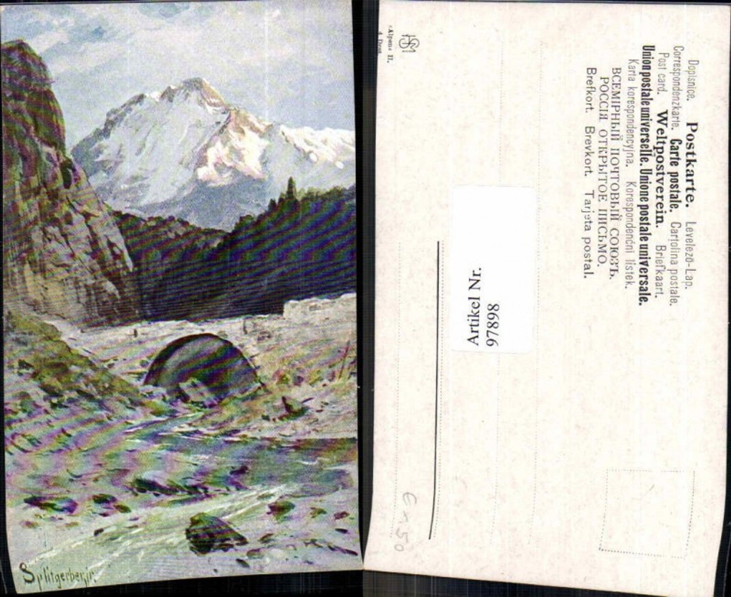 97898, J. Splitgerber jun. Artist card Mountains Bridge River