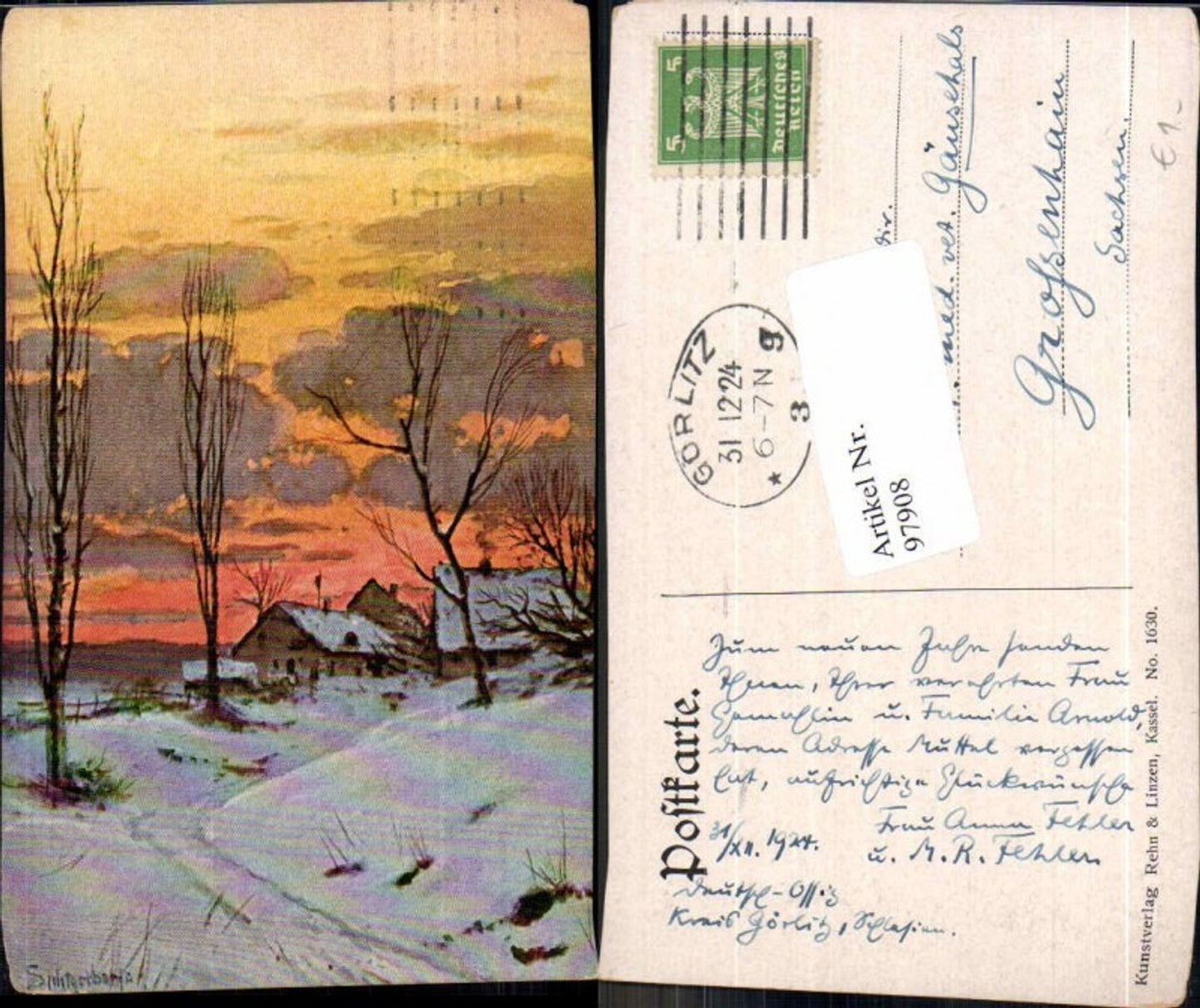 97908,J. Splitgerber jun Künstlerkarte Morgenrot Schnee Landschaft