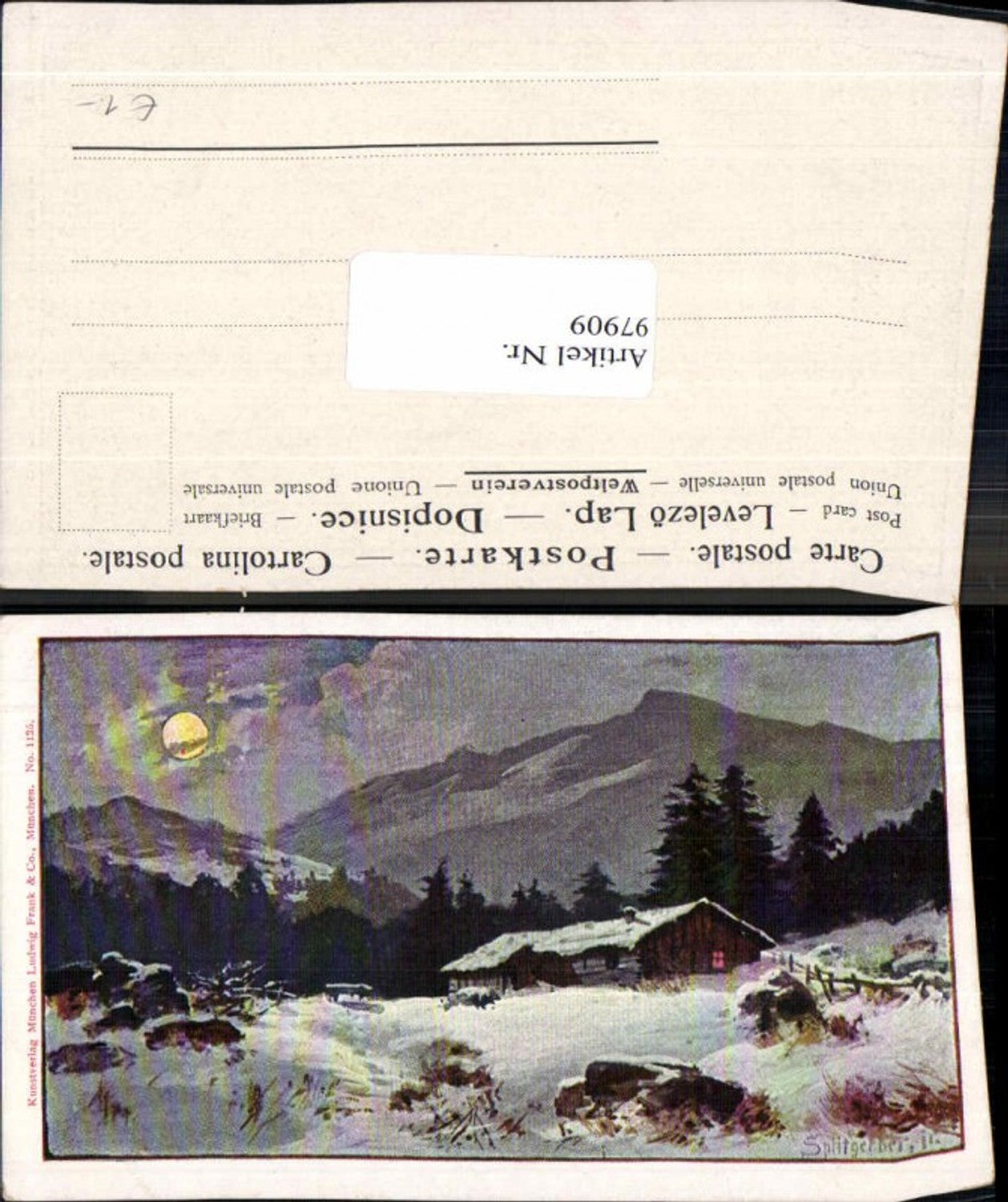 97909,J. Splitgerber jun Künstlerkarte Mond Berge haus
