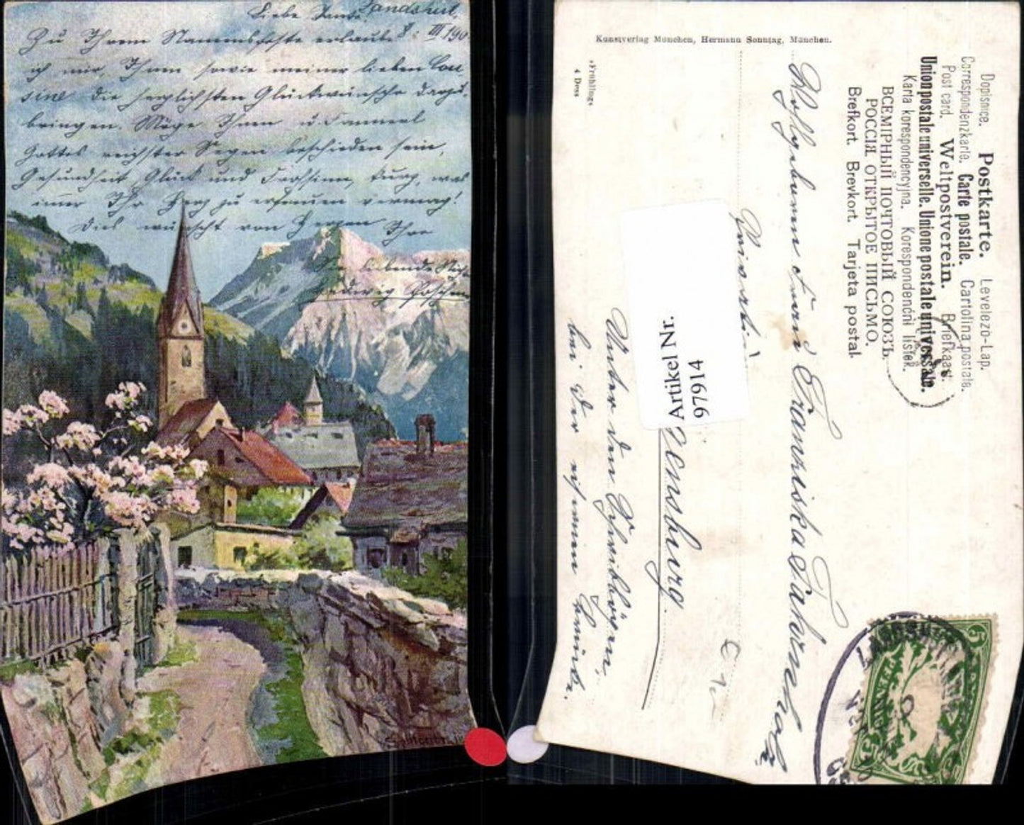 97914,J. Splitgerber jun Künstlerkarte Kirche in Tirol Alpen