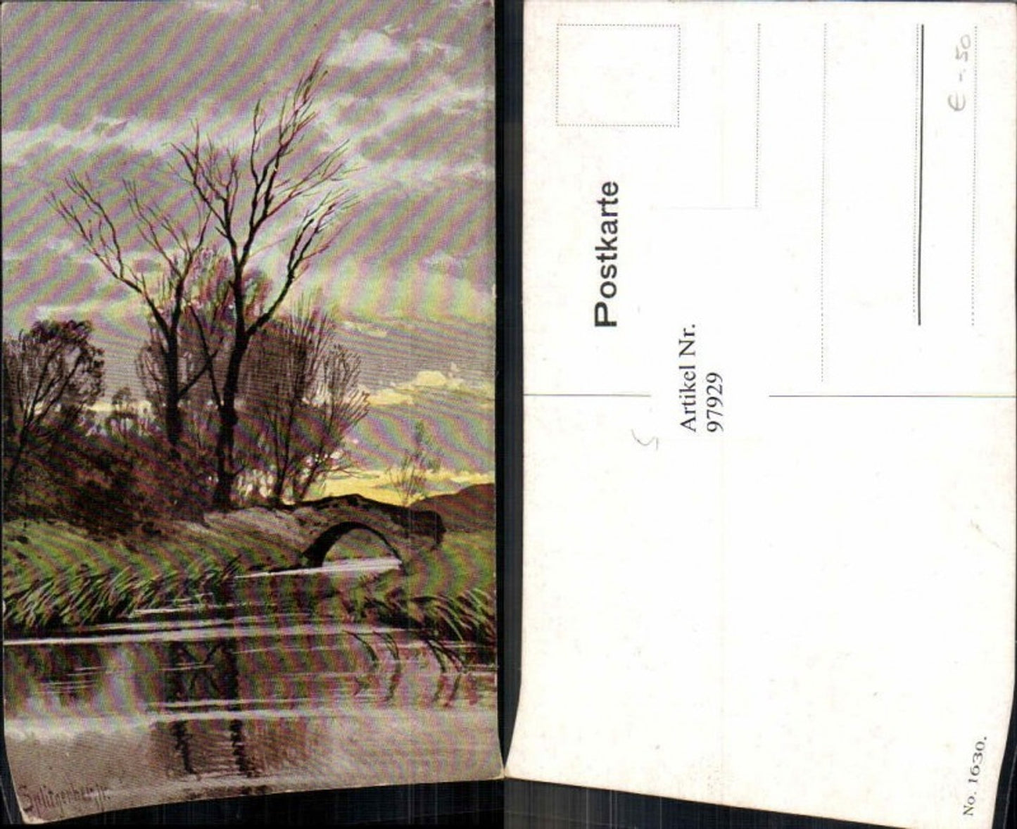 97929, J. Splitgerber jun. Artist card Bridge Trees River
