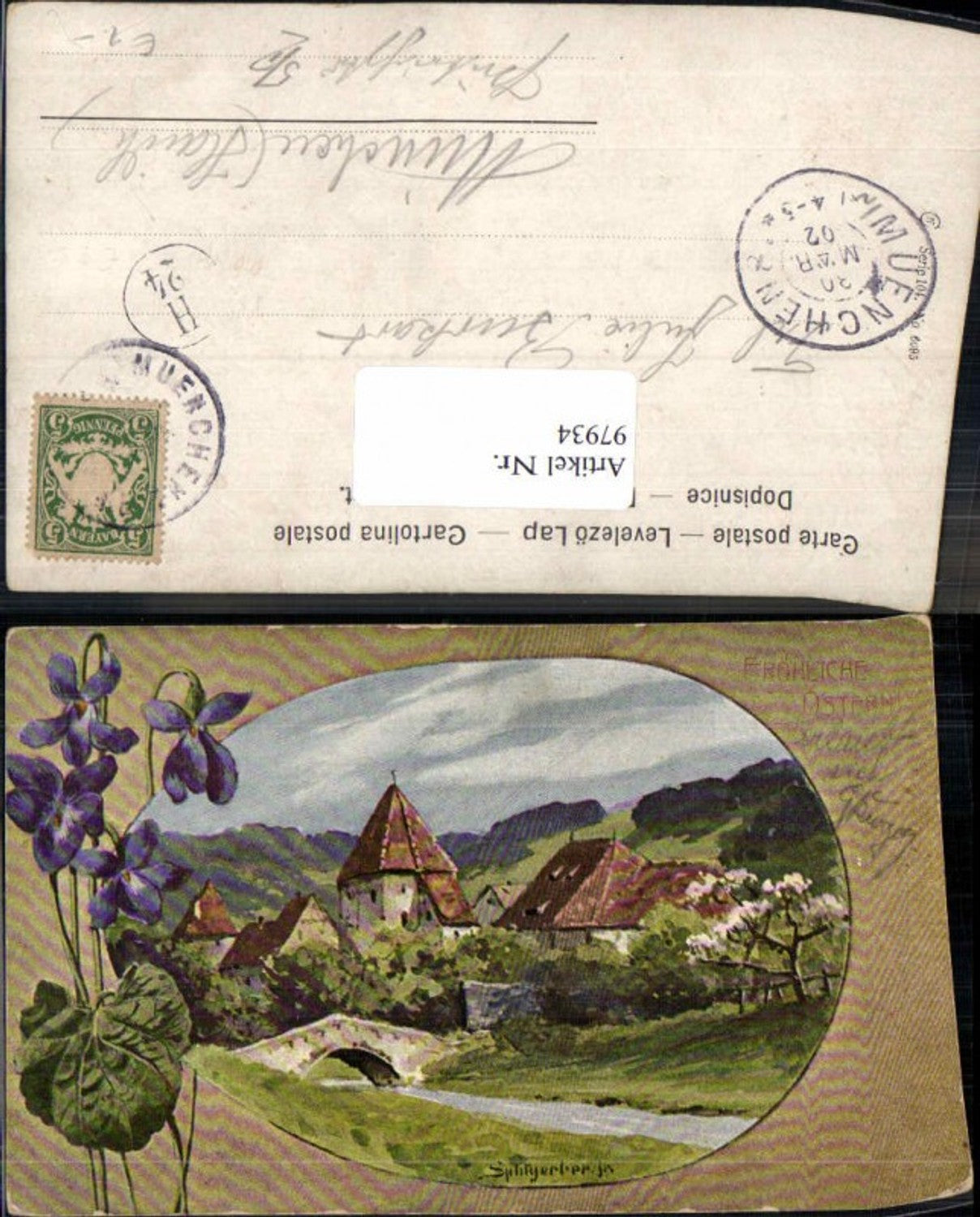 97934, J. Splitgerber jun. Artist card, decorated with flowers for Easter