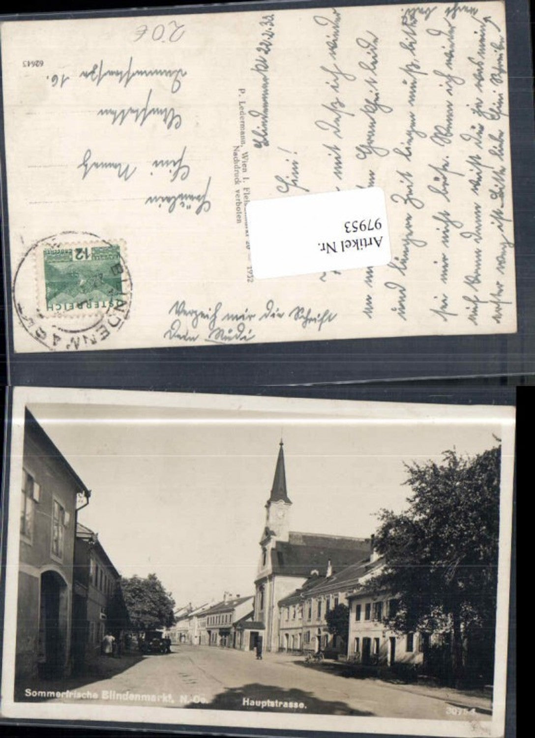 97953,Sommerfrische Blindenmarkt b. Amstetten Hauptstrasse 1932