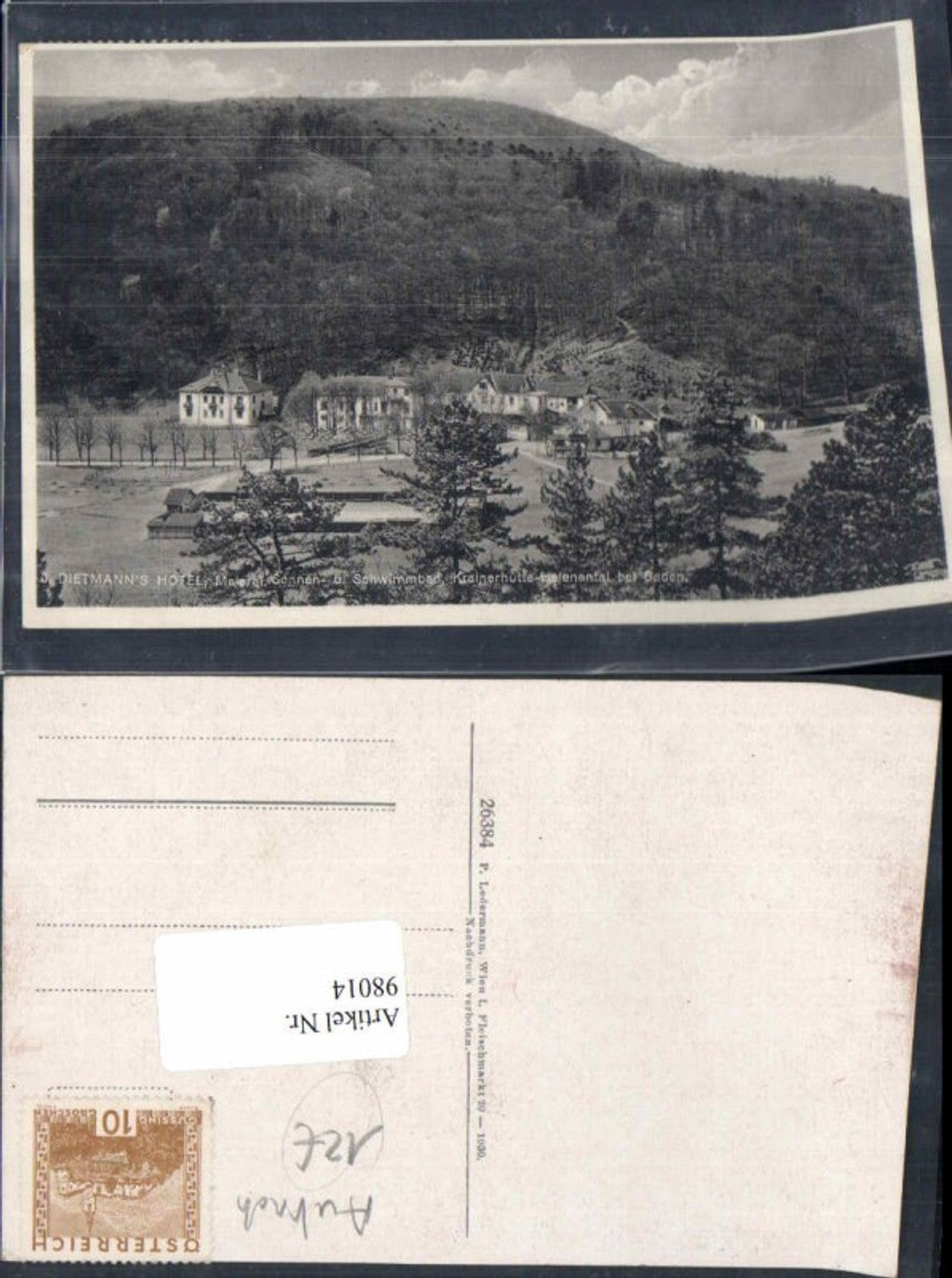 98014,Dietmanns Hotel Baden b. Wien Helenental Krainerhütte