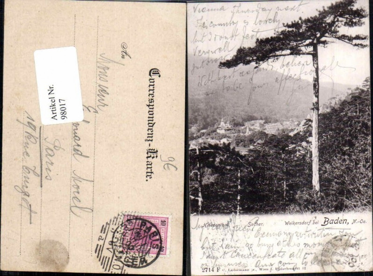 98017,Weikersdorf bei Baden Helenenthal Hotel Sacher 1899