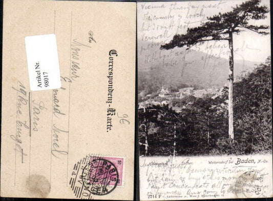 98017,Weikersdorf bei Baden Helenenthal Hotel Sacher 1899