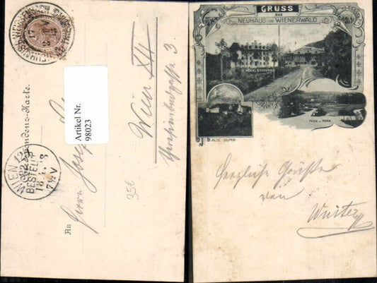 98023,RAR Gruss aus Neuhaus im Wienerwald Hotel Jugendstil verziert