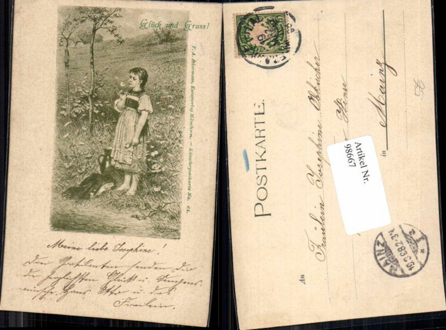 98667,Süsses Kind m. Blume pub Ackermann Nr. 64 Künstlerkarte