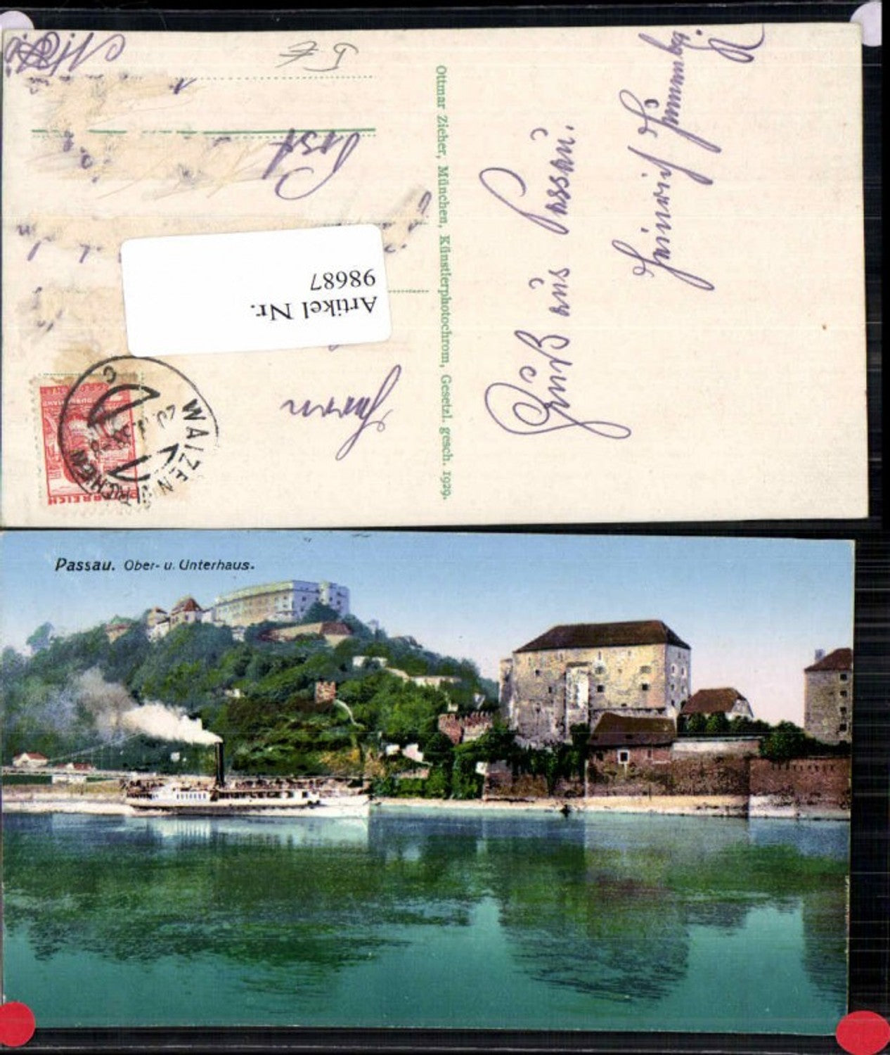 98687,Passau Oberhaus und Unterhaus m. Dampfer a. Donau