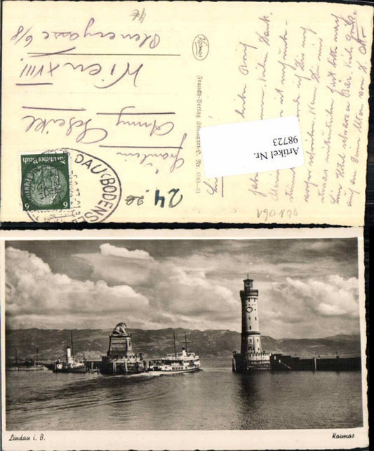 98723,Lindau am Bodensee Dampfer Leuchtturm