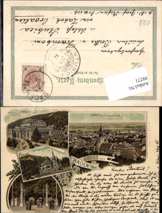 99271,Tolle Litho Gruss aus Baden b. Wien Villa Erzherzog Eugen