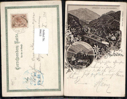 99413,Tolle Litho Gruss aus Schottwien Klamm Semmering Maria Schtutz