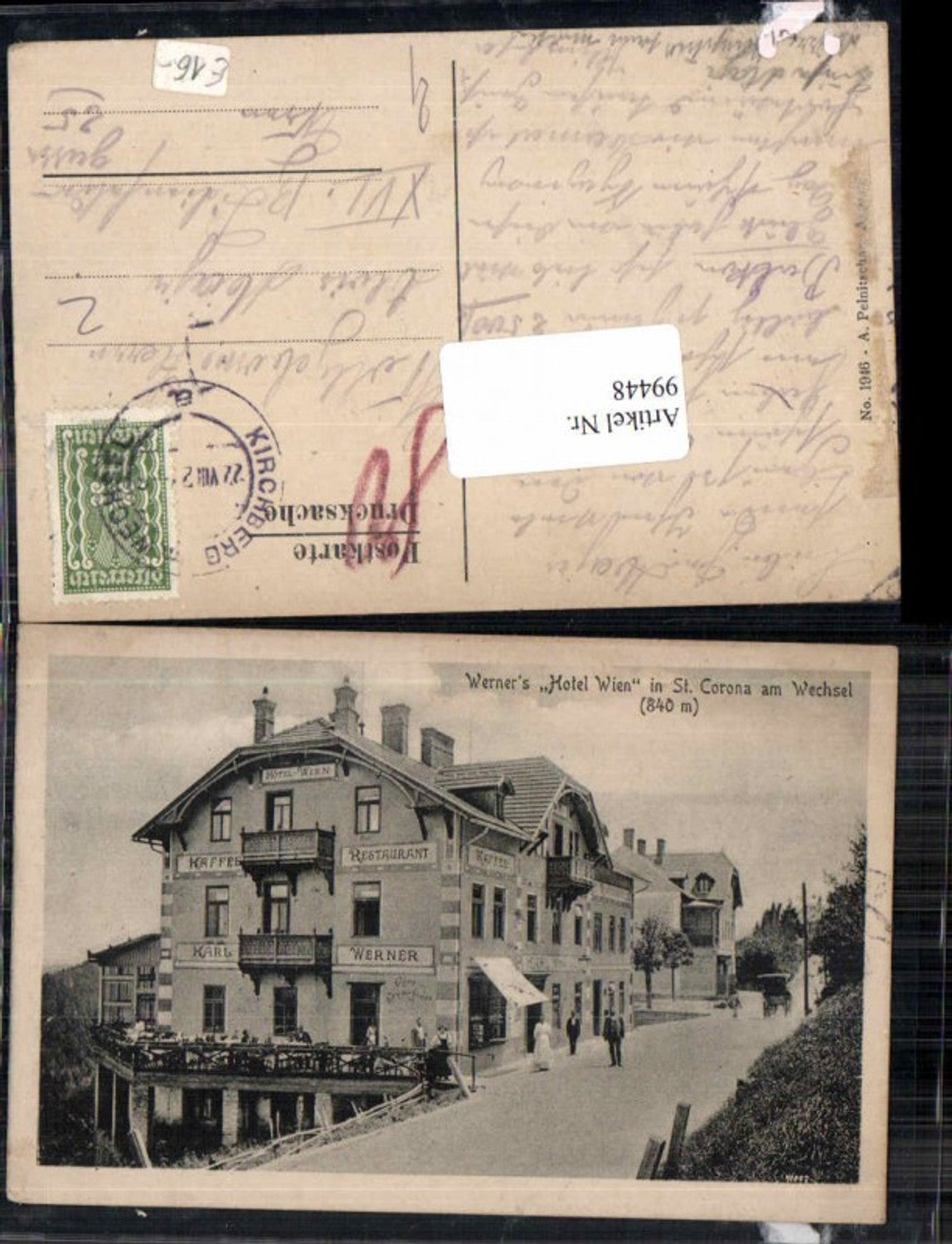 99448,Werner Hotel Wien St Corona am Wechsel 1920