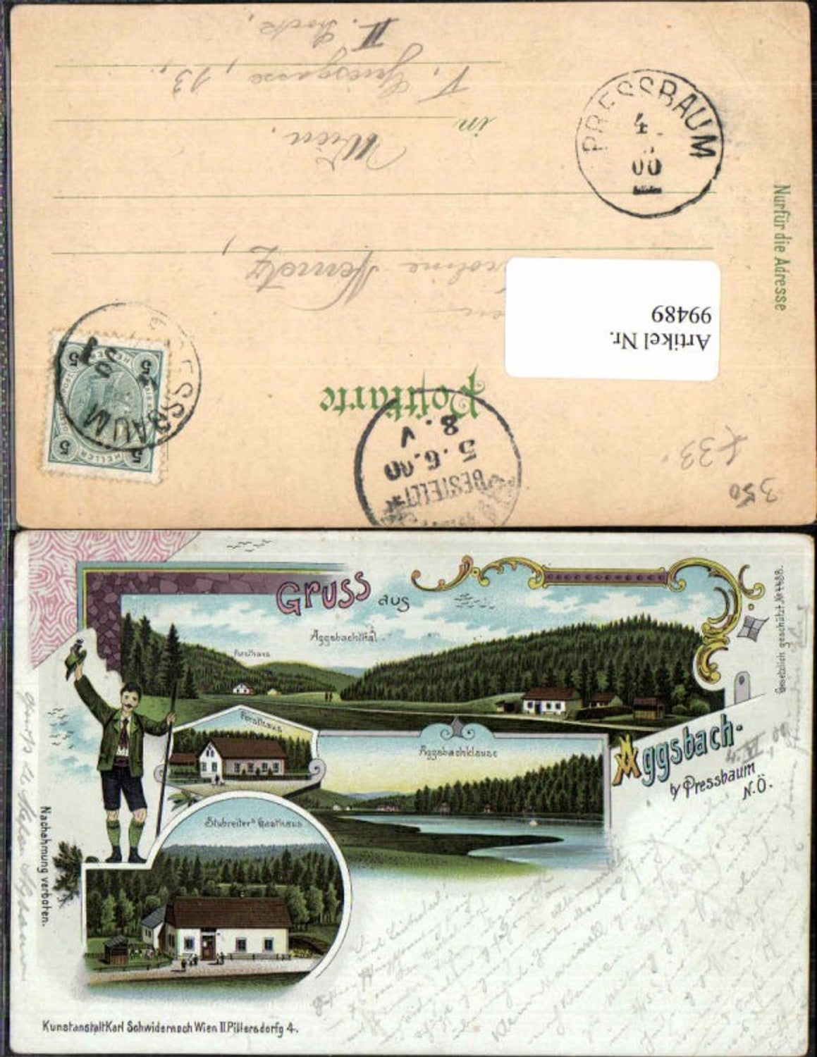 99489,Litho Gruss aus Aggsbach b. Pressbaum Aggsbachklause Gasthaus