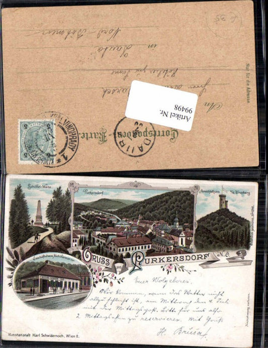 99498,Tolle Litho Gruss aus Purkersdorf b. Wien Geschäftshaus